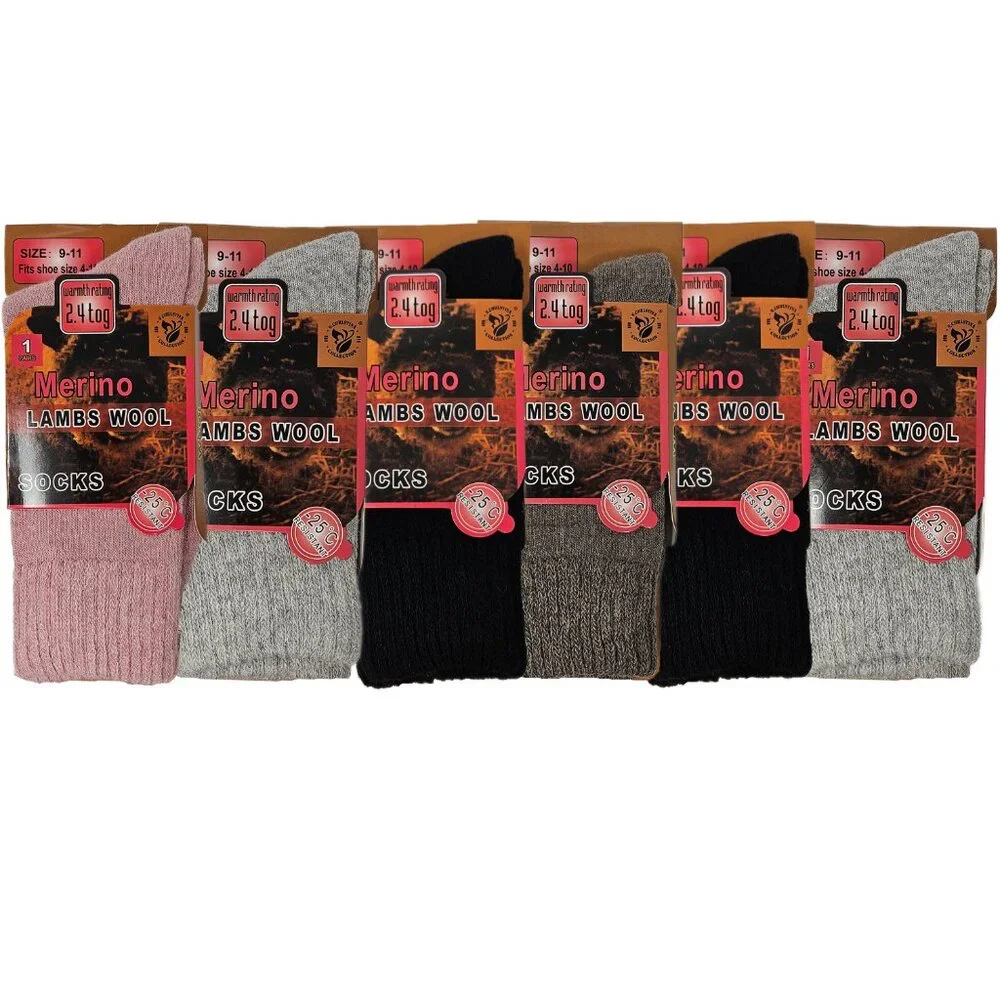 6-Pack Women’s Merino Wool Socks – Warm Winter Thermal Cozy Crew Sox, 9-11, NEW